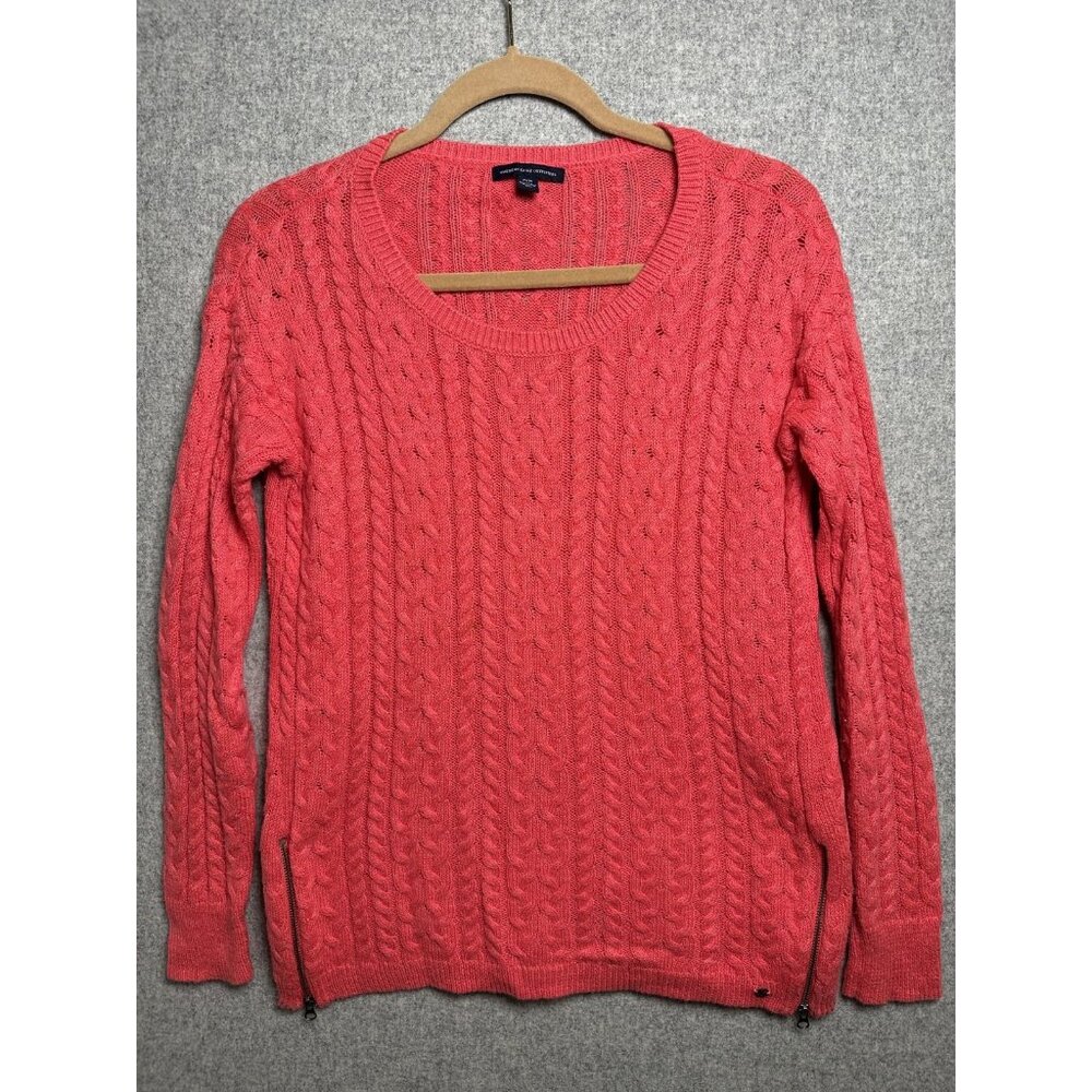 American Eagle Medium Sweater Womens Pink Long Sleeve Cotton Wool Round Neck